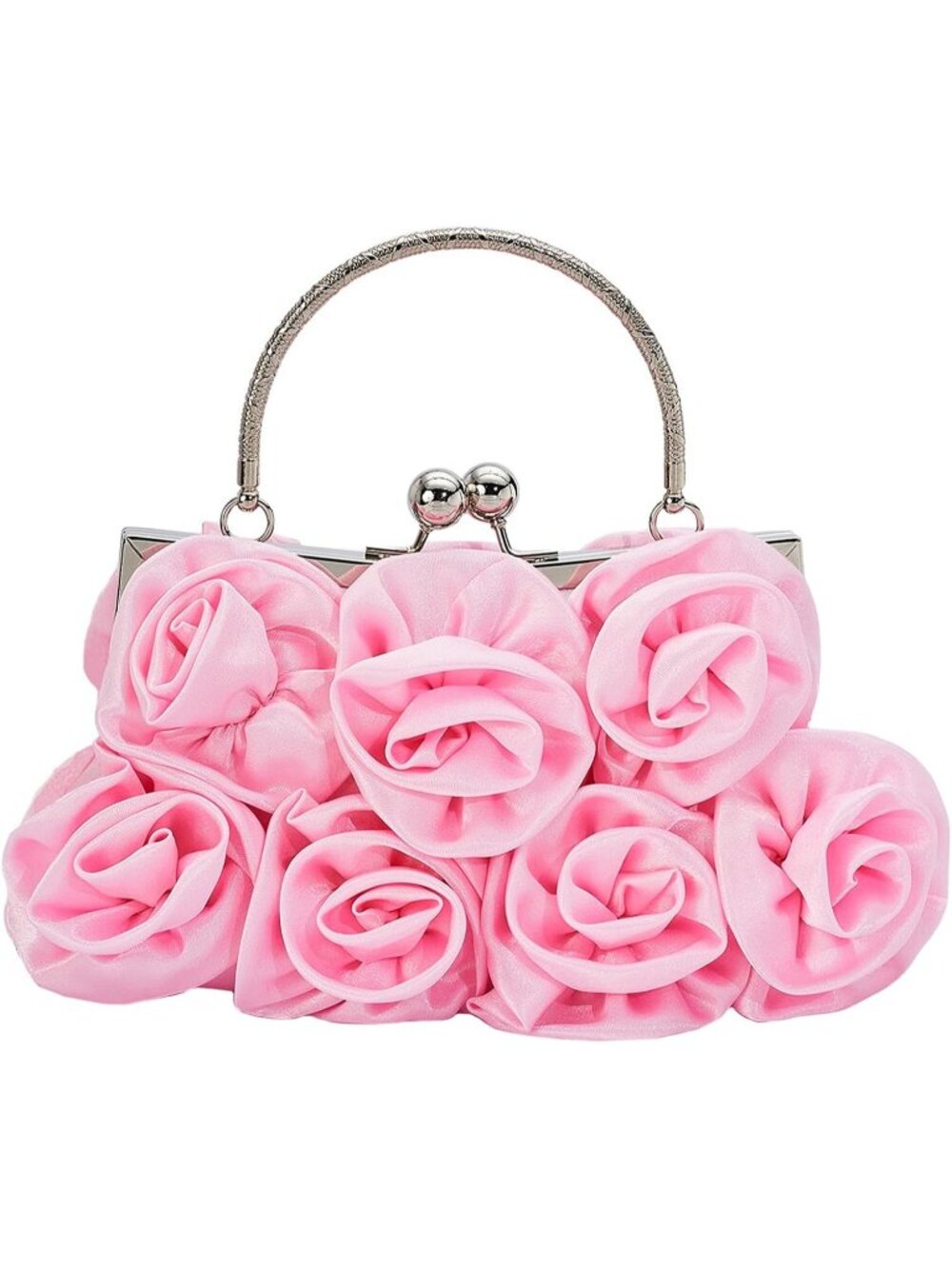 Women Pink 3d Rose Clutch Purse Detachable Chain Wedding Evening Crossbody Bag